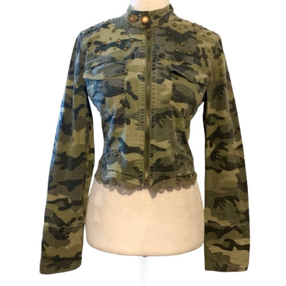 XOXO Y2K Grunge Camo Full Zip Jacket – Lace Up Studded Medium